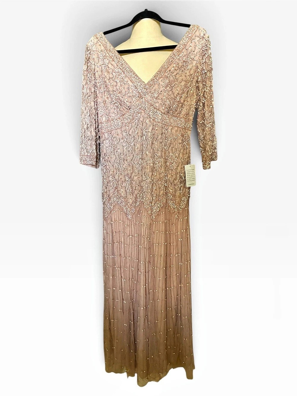NWT Pisarro Nights Beaded Sequin gown. Pink, Gold. Sz 12